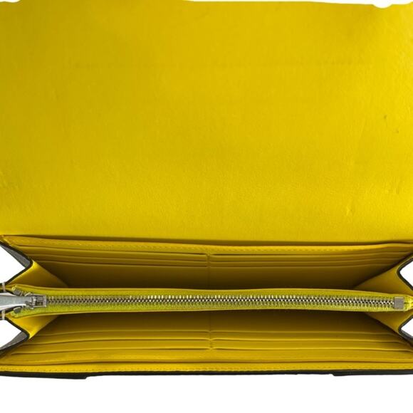 Céline Pebbled Leather Large Flap Wallet Grey And Yellow Made in Italy - Picture 9 of 13